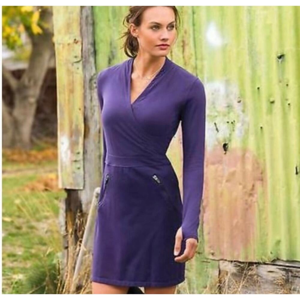 Athleta Womens Suedy Lady  Long Sleeve Thumbhole Dress Purple